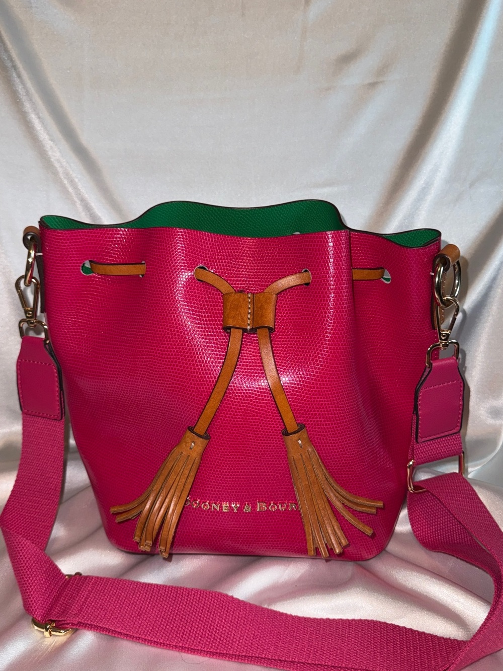 Dooney & Bourke Siera Red Hot Pink Leather Bucket Bag with coin wallet